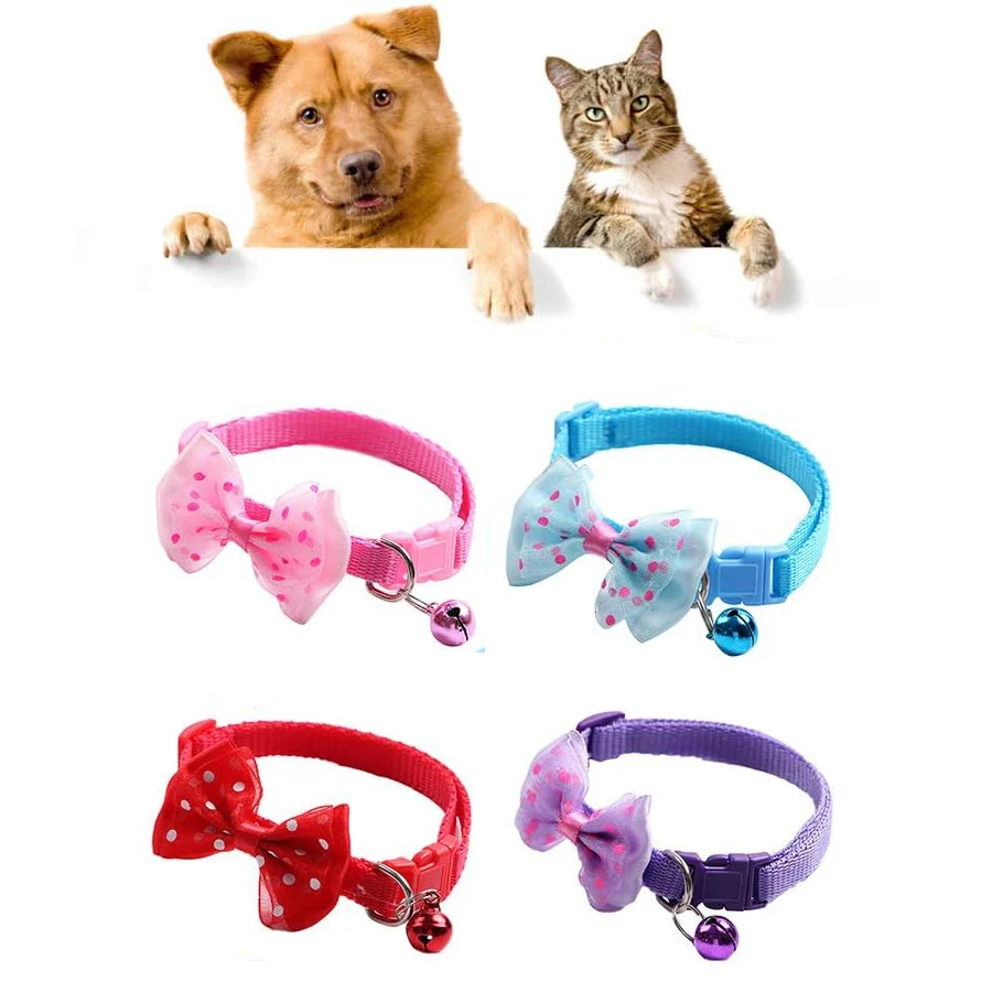 Collar con campana para gato y mascota, Collar con estampado de perro y gato, varios colores opcionales, anillo, Collar de cuerda para gato, suministros para mascotas, 5 uds. - imagen 2