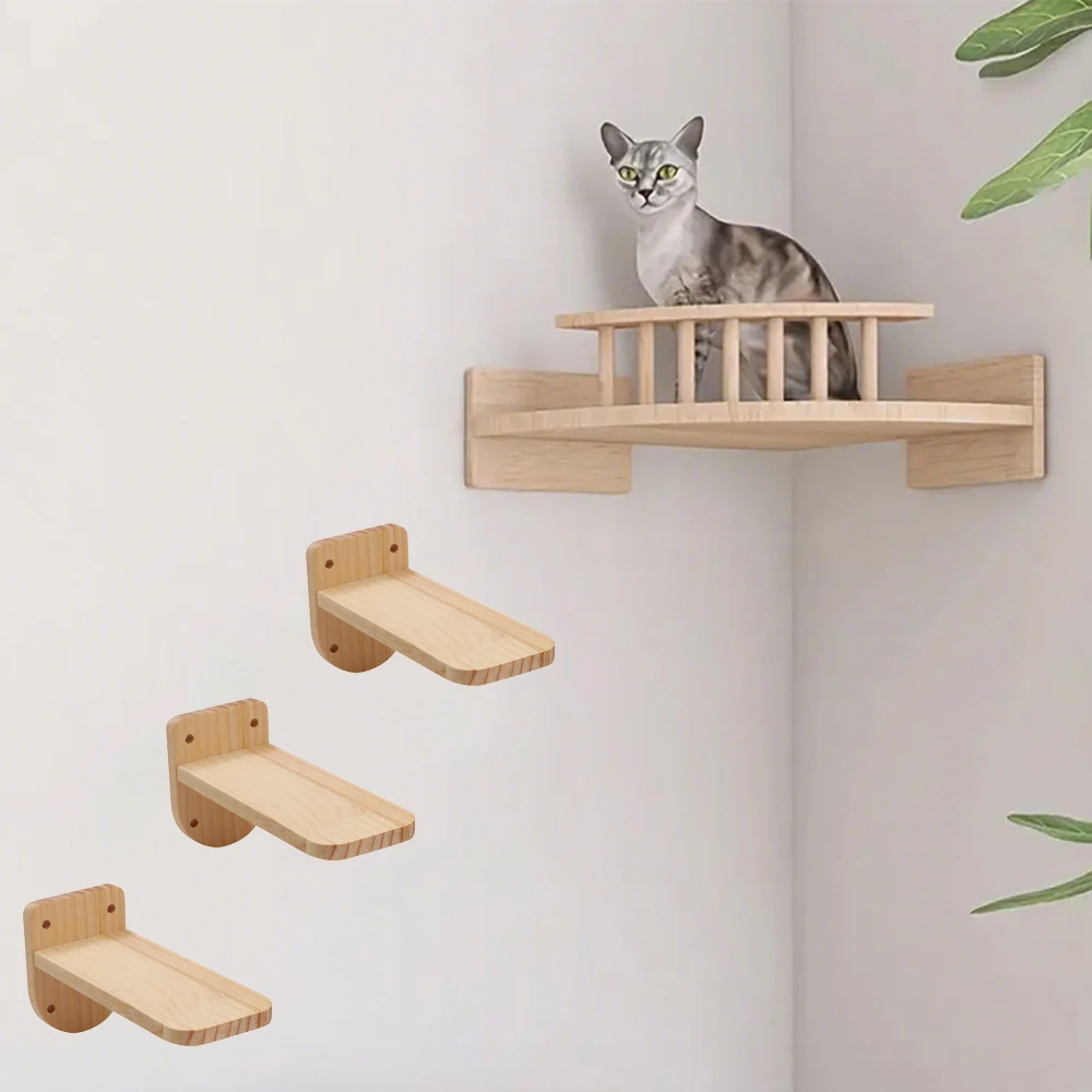 Percha de pared para gatos - estante de madera natural para interior - imagen 2