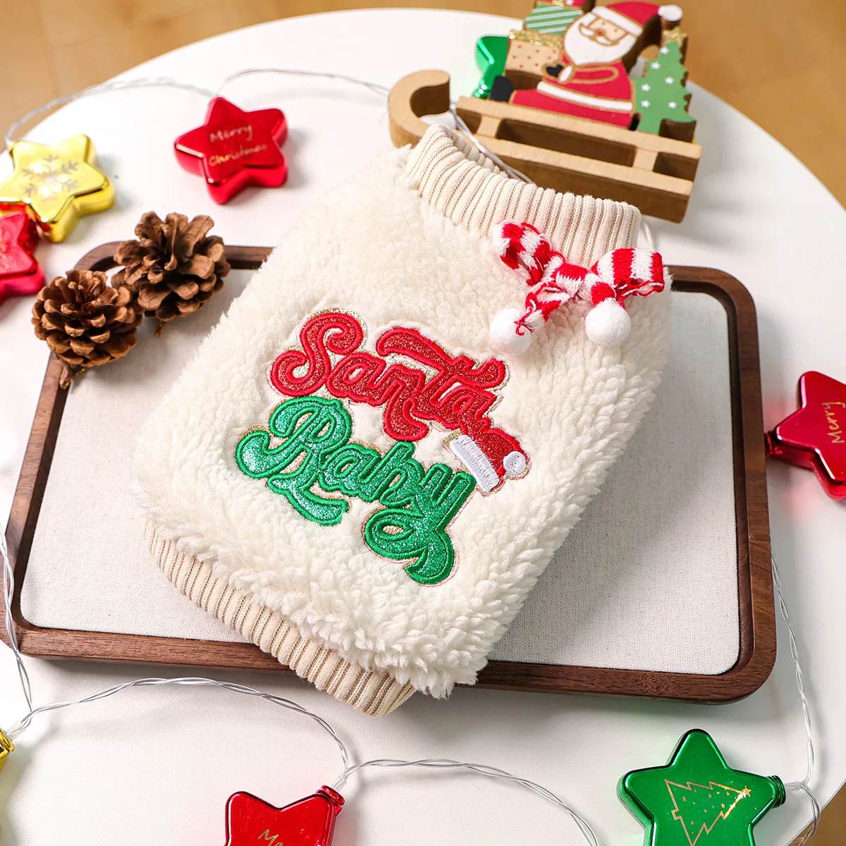 Sudadera con capucha de felpa para Festival de otoño/invierno para mascotas, abrigo informal de cuello alto con bonito gatito, ropa navideña de terciopelo para perros pequeños