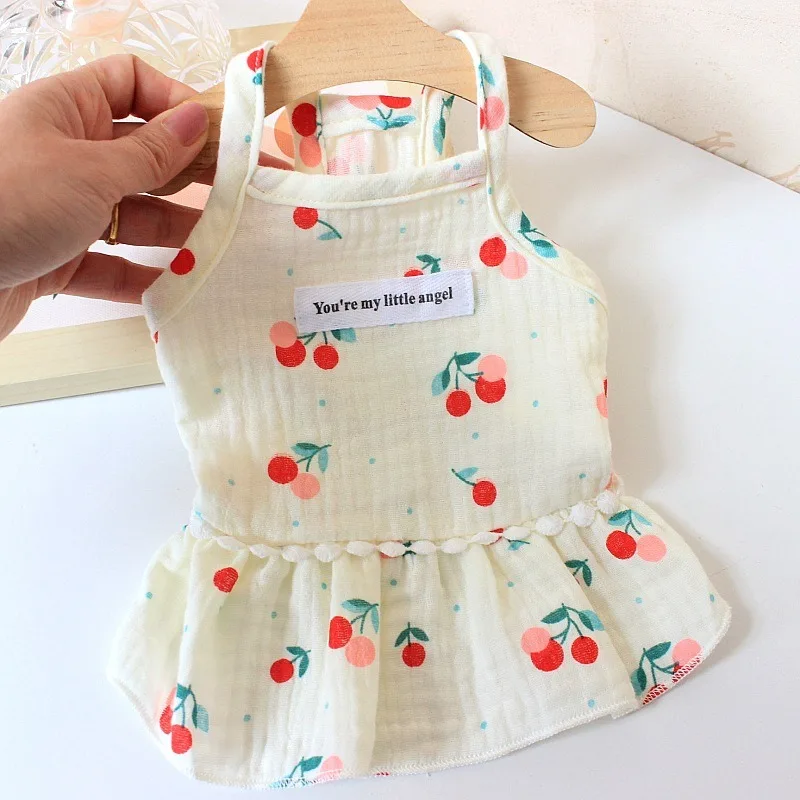 Falda de algodón INS cereza para cachorros, ropa para perros pequeños, vestidos de Pomerania, falda con tirantes florales de verano, ropa para cachorros