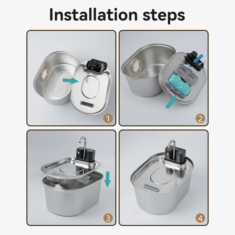 ROJECO-filtro de fuente para gatos, fuente de agua inalámbrica de acero inoxidable de 3,2l, dispensador de agua para mascotas de 4000mAh, filtros de repuesto - imagen 5