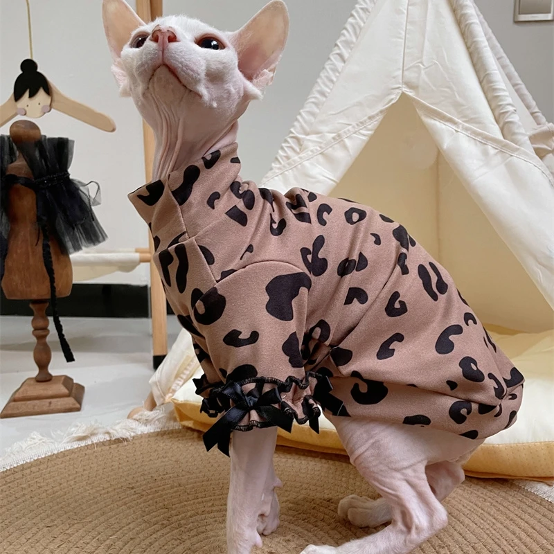 Chaqueta de café suave para gatos sfinx chaqueta de leopardo dulce de invierno y primavera chaqueta de encaje de algodón devenrex cachorro pijama térmico para gatos