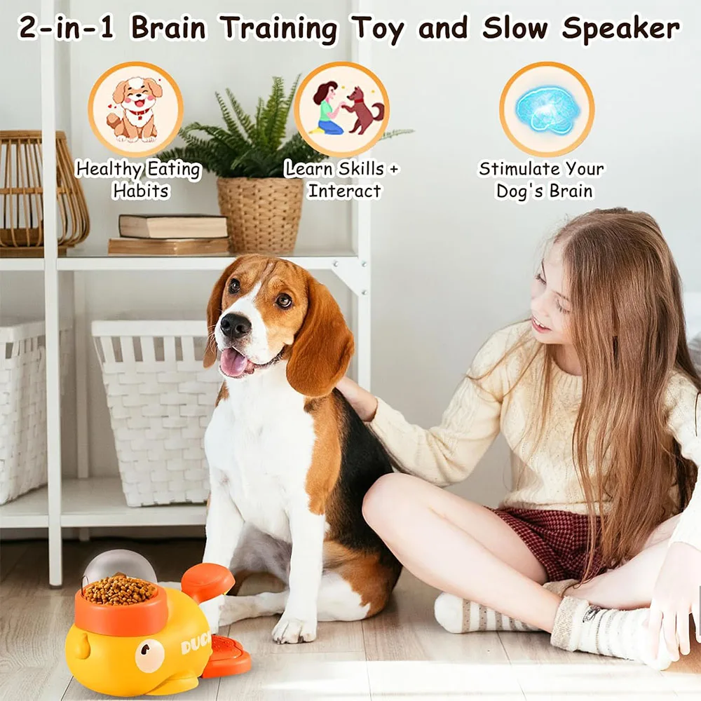 Alimentador de comida para perros y gatos en forma de pato amarillo, dispensador de comida, rompecabezas interactivo de entrenamiento para perros y gatos, juguete de entretenimiento, juguete de comida faltante - imagen 4