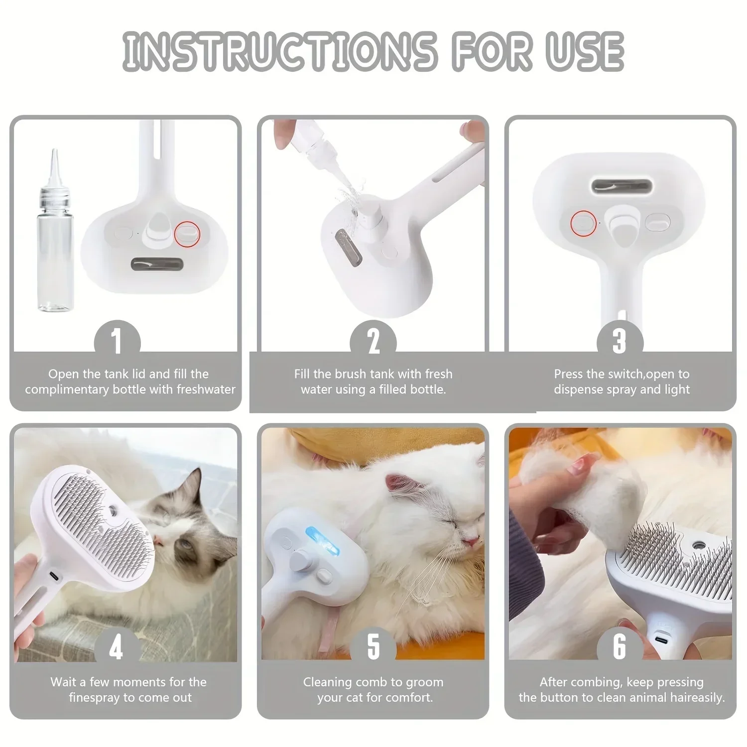 Cepillo 3 en 1 para gatos y perros: eléctrico, vapor y desenredado - imagen 3