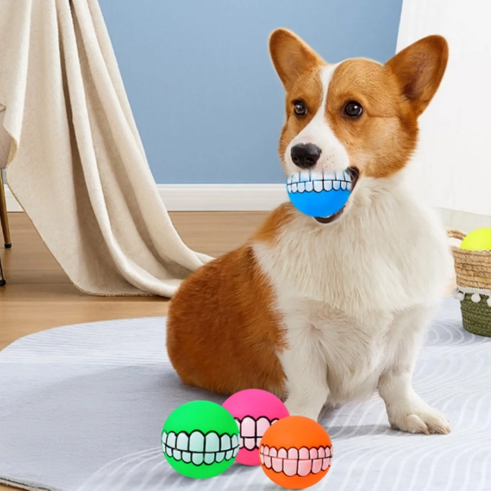 Bola para perros con dientes, juguete divertido para trucos, juguete de silicona para perros, chirriador para masticar, juguetes con sonido para perros, juguetes interactivos para cachorros y gatos - imagen 2