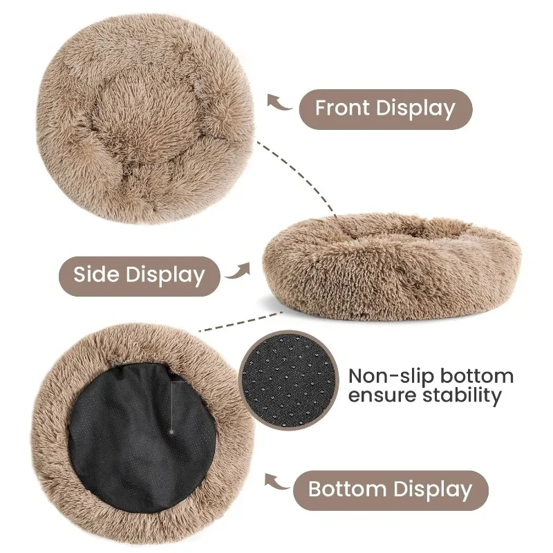 Camas para gatos, Perrera suave y lavable para mascotas, nido redondo de felpa para mascotas con forma de Donut cálido y grueso para invierno, suministros cómodos para cama para gatos para dormir - imagen 5