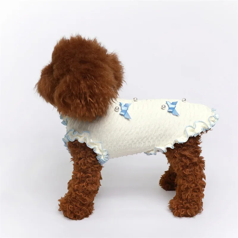 Falda con lazo para cachorro de primavera, camisa con parte inferior con lazo para mascota, Sudadera con capucha para perro, Teddy Schnauzer, corazón en la espalda, vestido de otoño para perro pequeño y gato, ropa fina para cachorro - imagen 4