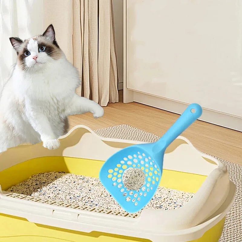 Cuchara de arena gruesa para gatos, inodoro de plástico para gatos, pala para arena para mascotas, cuidado de mascotas, pala para residuos de arena, herramienta de limpieza hueca colgante
