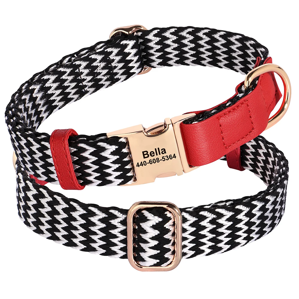 Collar de nailon personalizado para perro, collares duraderos de cuero PU para perro, collares de identificación personalizados para mascotas para fiesta de perros pequeños, medianos y grandes - imagen 2