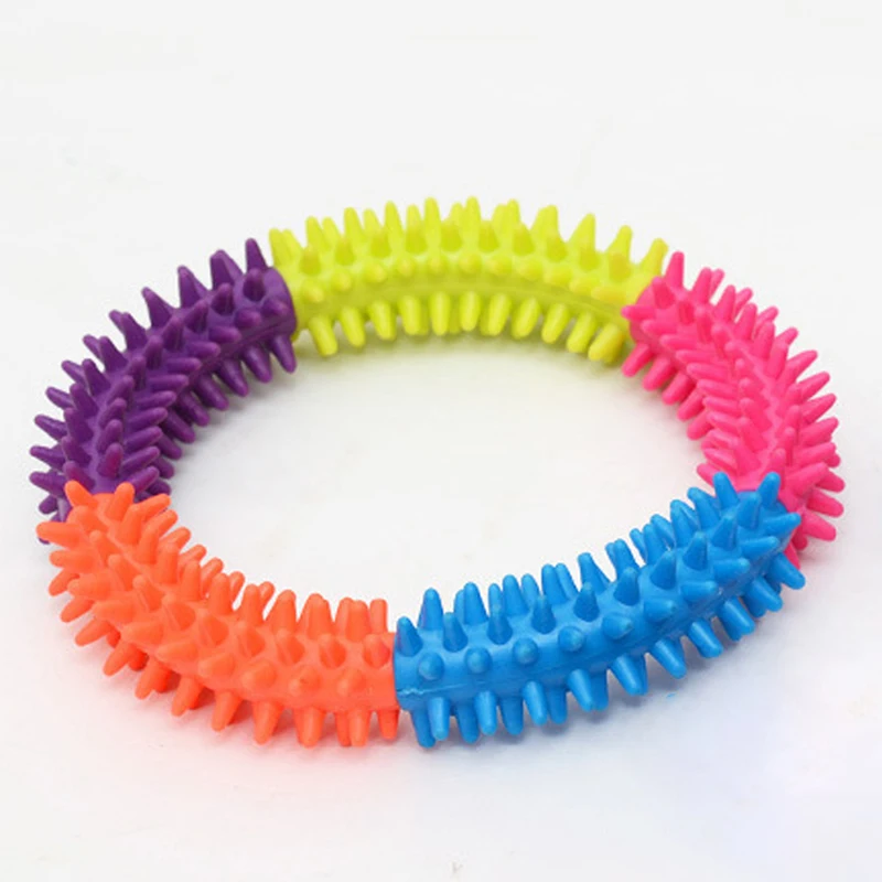 CAWAYI KENNEL TPR anillo de espina de goma juguete Color arcoíris juguetes para masticar para perros pequeños y grandes cachorro de compañía molienda de dientes suministros de juguete D9230 - imagen 5