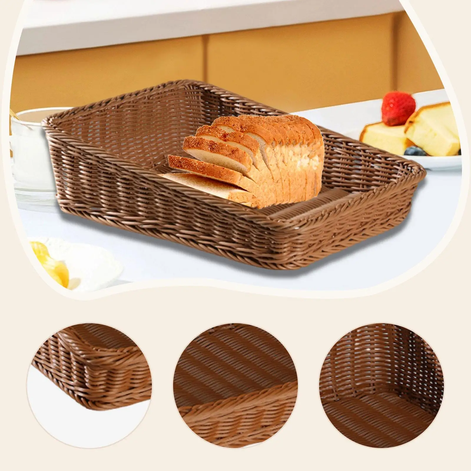 Cesta tejida, cestas de frutas, bandeja de exhibición de pan, organizador de mostrador decorativo, cesta de pan para organización del hogar