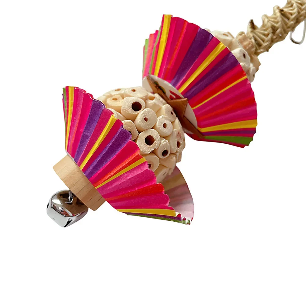 Palos para masticar pájaros, juguetes con campana, bloques de madera Natural, juguetes colgantes para loros, jaula, accesorios para loros, periquitos, cacatúas - imagen 5