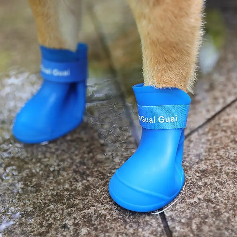 Zapatos impermeables para perros, Botas de lluvia de silicona suave para mascotas, suela antideslizante antideslizante para perros pequeños y medianos, protección para caminar al aire libre - imagen 4