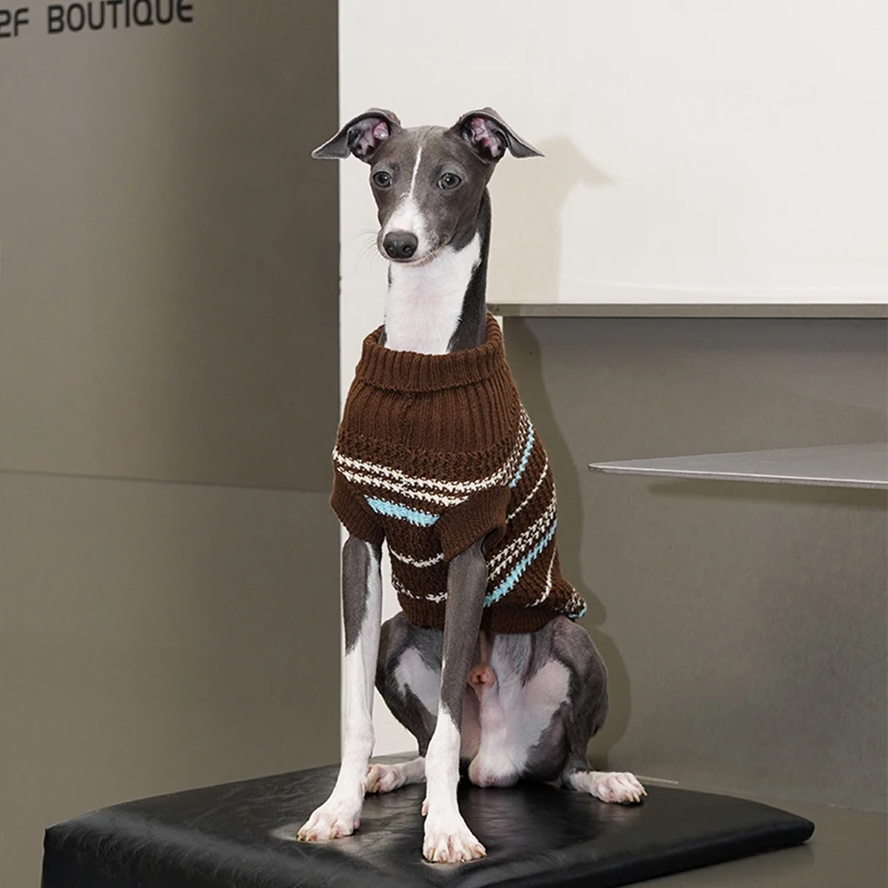 Suéter tejido a mano para galgo italiano en otoño, abrigo a rayas suaves para Whippet pequeño, ropa de descanso cálida y oscura para perros - imagen 4