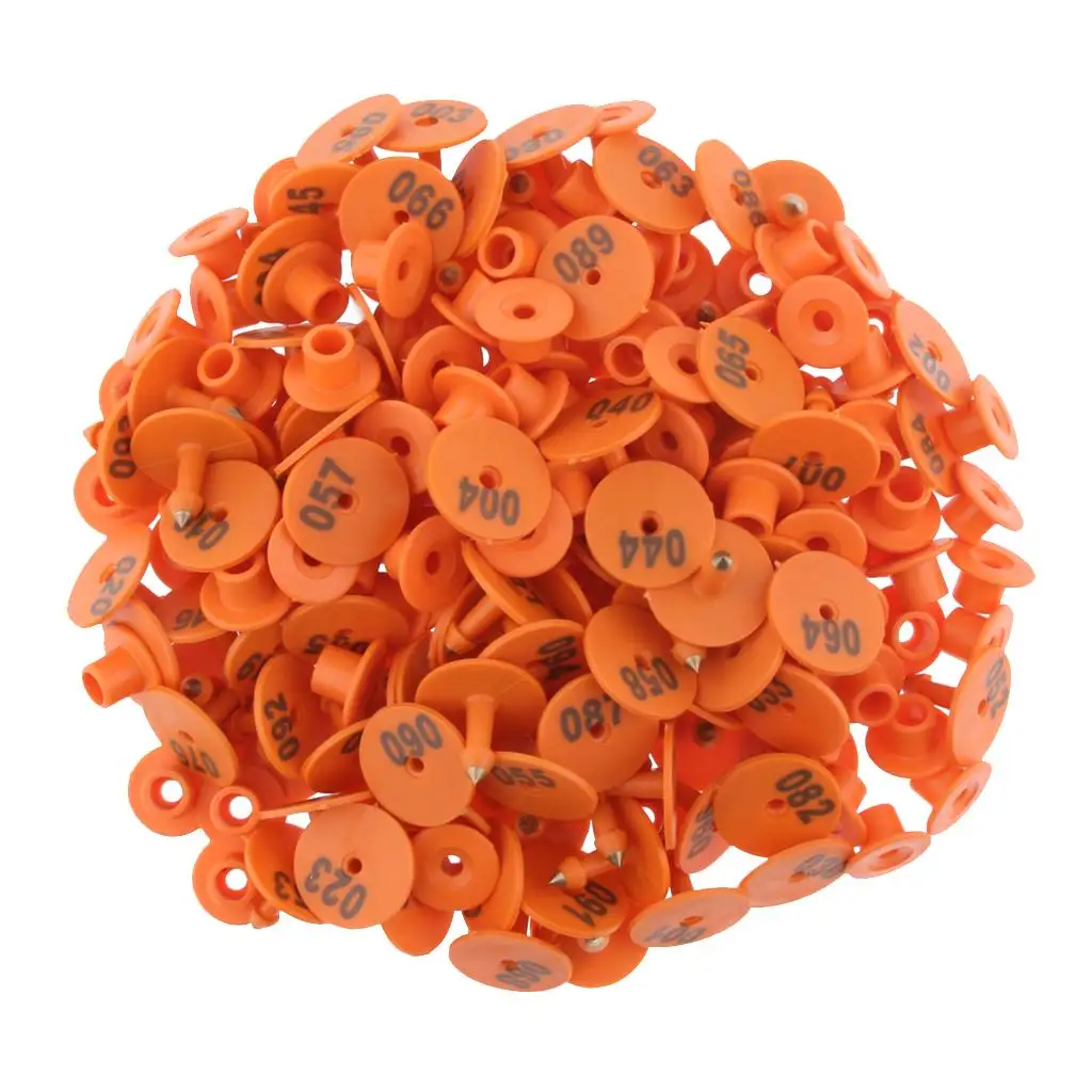 100PCS Small Numbered Livestock Ear Tag for Pig Cow Cattle Goat Sheep Orange