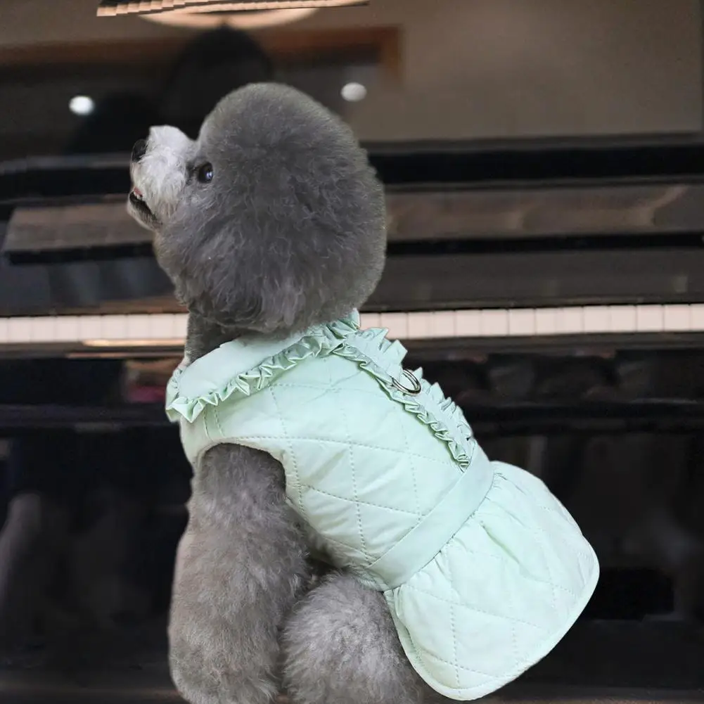 Elegante vestido para mascotas, cómodo, mantiene el calor, dobladillo con volantes, estilo dulce, vestidos cálidos para perros, accesorios para mascotas, otoño - imagen 3