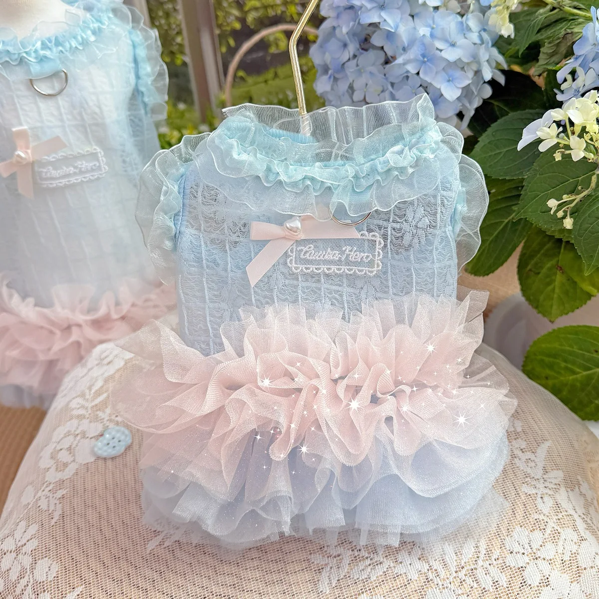 Vestido Floral de primavera para mascotas, falda de hilo brillante multicapa, ropa transpirable para perros y gatos, vestidos para perros pequeños - imagen 3