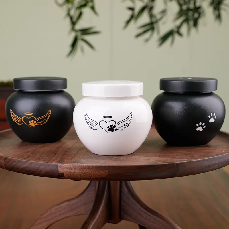 Urna pequeña para mascotas, tarro de cerámica con estampado de pata de gato, cubierta interior de silicona funeraria, ataúd de cerámica sellado a prueba de fugas, productos para recuerdos de mascotas - imagen 3