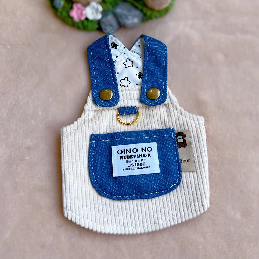 Vestido vaquero de pana para mascotas, chaleco de arnés duradero con anillo en D para correa, primavera y verano para cachorros, perros pequeños y medianos, gatos - imagen 5