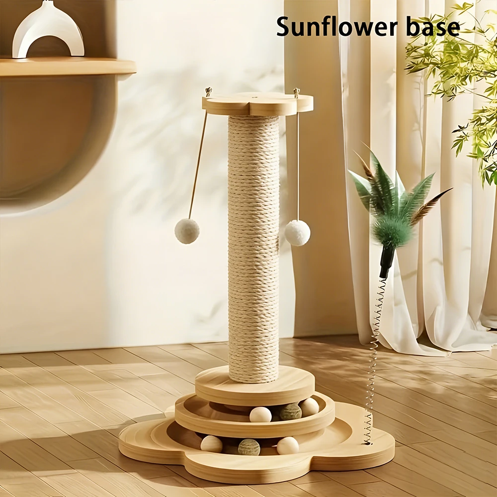 Torre rascadora para gatos de sisal y madera maciza con juguetes - imagen 4
