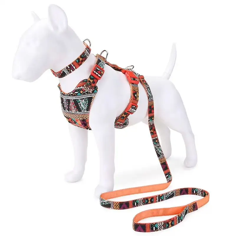 Correa de nailon para perro de estilo bohemio, collar y arnés S L, arnés para perro suave y transpirable de 4 colores, correa y collar para perro mascota