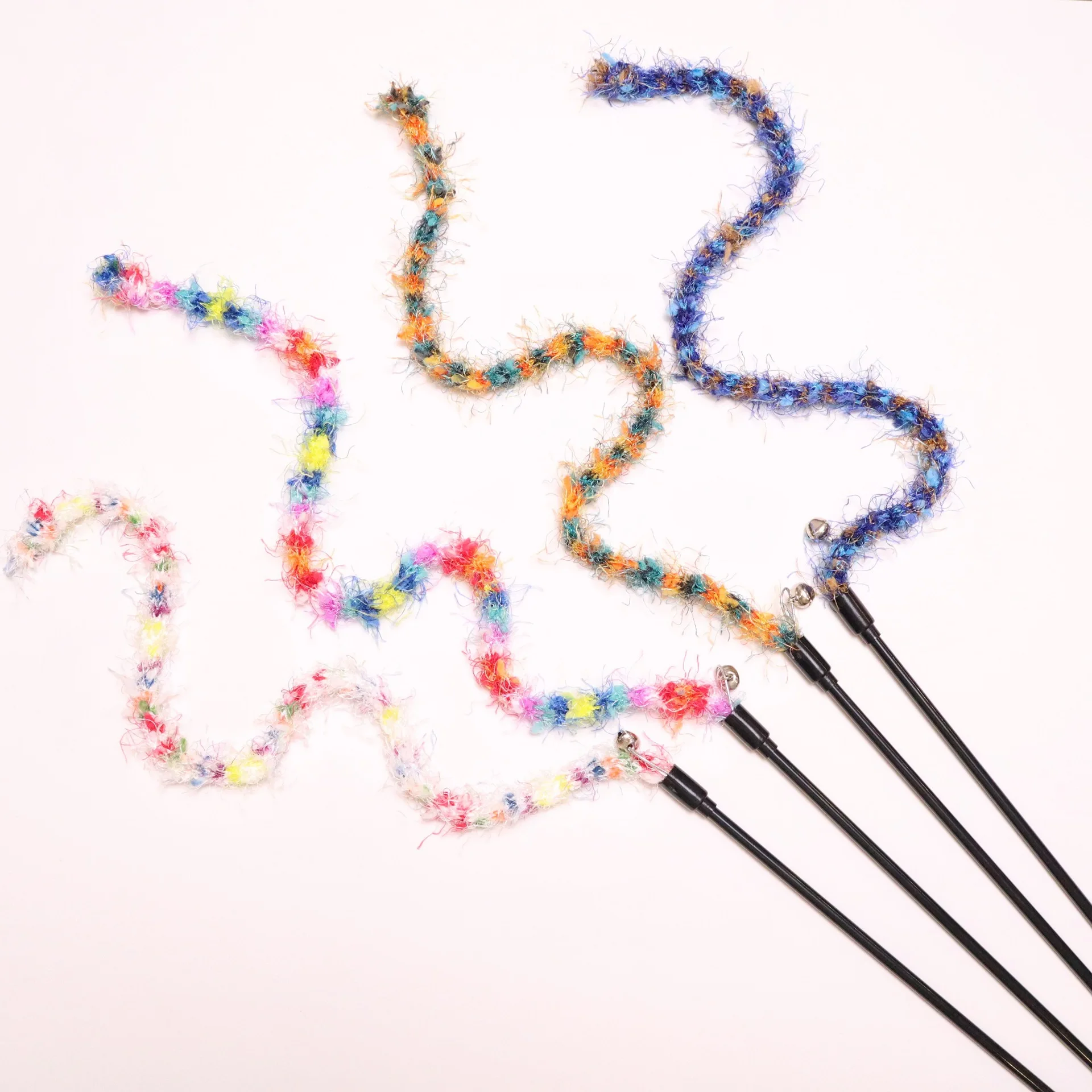 2/3/4 Uds. Cuerda de felpa a rayas coloridas, palo de burla para gatos, juguete tejido de lana para mascotas