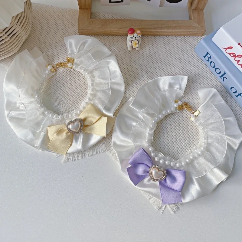 Collar de perlas para mascotas, Collar para perros y gatos, agradable arco, bufanda, toalla para babas, accesorios para gatos y perros, pajaritas para perros, accesorios para cachorros - imagen 3