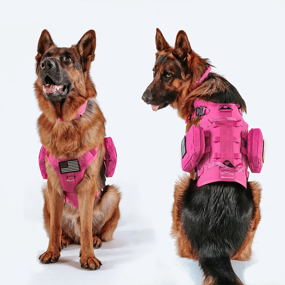 Arnés táctico militar para perros, conjunto de correa con bolsas, banderas, arneses duraderos para mascotas, chaleco, collares, correas para entrenamiento de perros - imagen 5