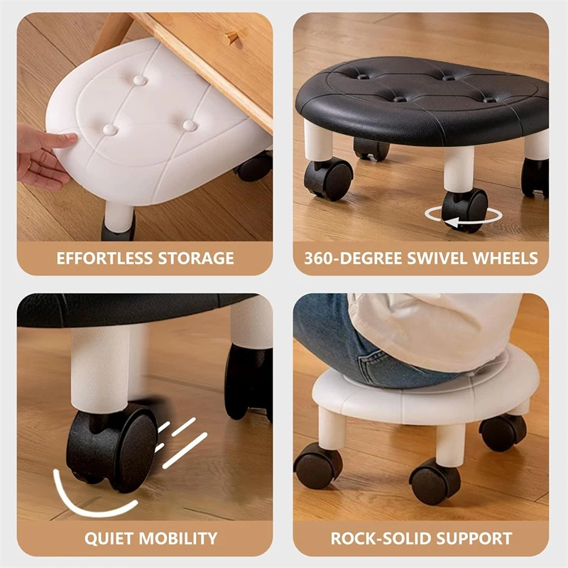 Low Stool with Pulley Thickening Sponge Cushion Household Shoe Changing Chair Waterproof Durable Leather Portable Circular Stool - imagen 5