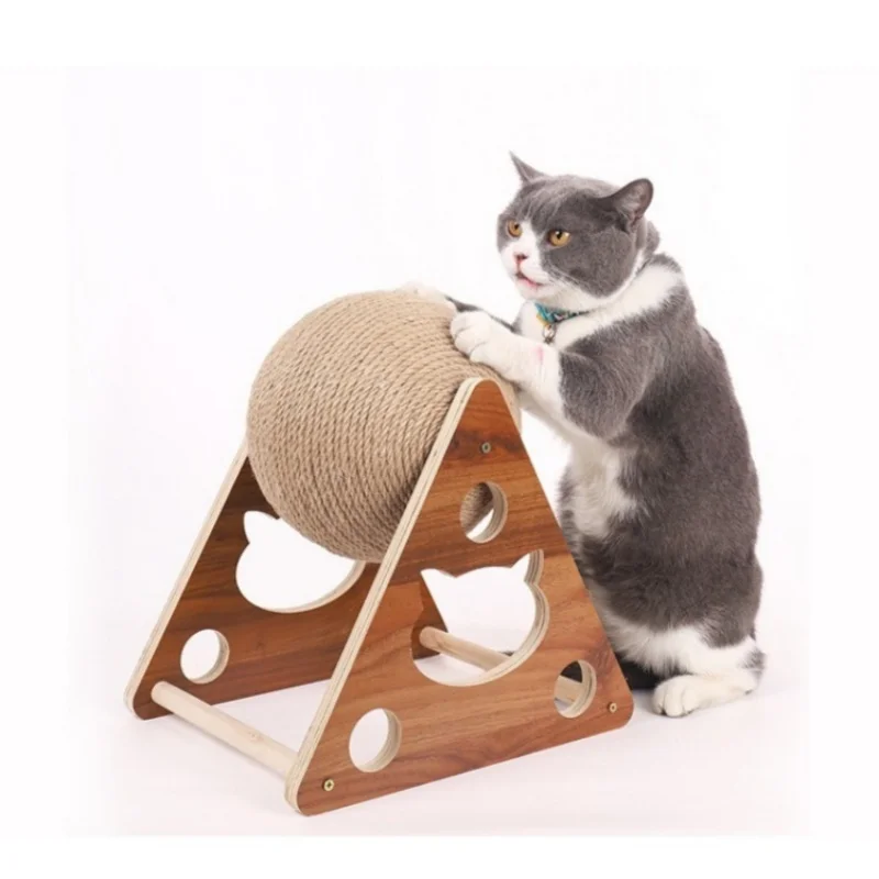 Juguete rascador de Sisal para gato, Bola de rascado de madera maciza, tablero de Sisal duradero Natural, rascador para gato, escalada de cuerda de Sisal - imagen 5