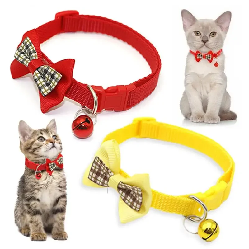 1 Uds. Collares para mascotas, collares con lazo y campana, bonitos collares para gatos, suministros para mascotas, herramienta de vestir ajustable Multicolor, accesorios para mascotas - imagen 3