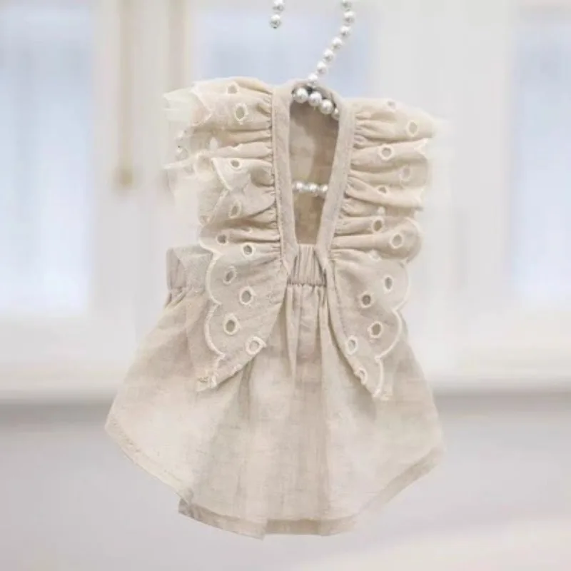 Vestido para perro, vestido de princesa con estampado de encaje y volantes, cuello de muñeca, mangas aleteadas, vestido de princesa para perros pequeños, ropa para mascotas, vestido de verano