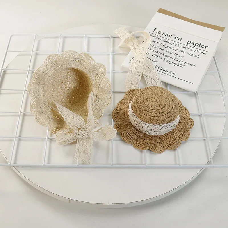 Sombrero de paja para mascotas Ins, sombrero para gato y perro, sombreros de fiesta de dibujos animados para mascotas, sombrero de sol de encaje, sombrero de fiesta de estilo Pastoral, sombrero de diseñador de lujo - imagen 2