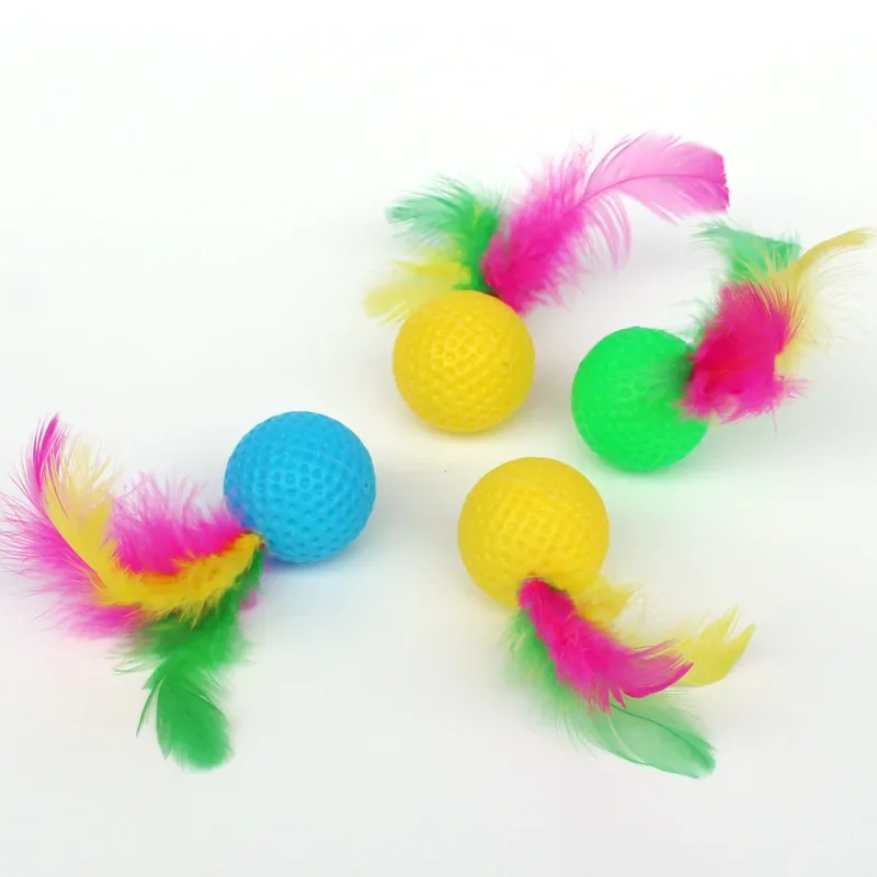 Pelota de Golf de plástico con plumas para gato, juguete interactivo para gatito, suministros para mascotas, 10 piezas - imagen 5