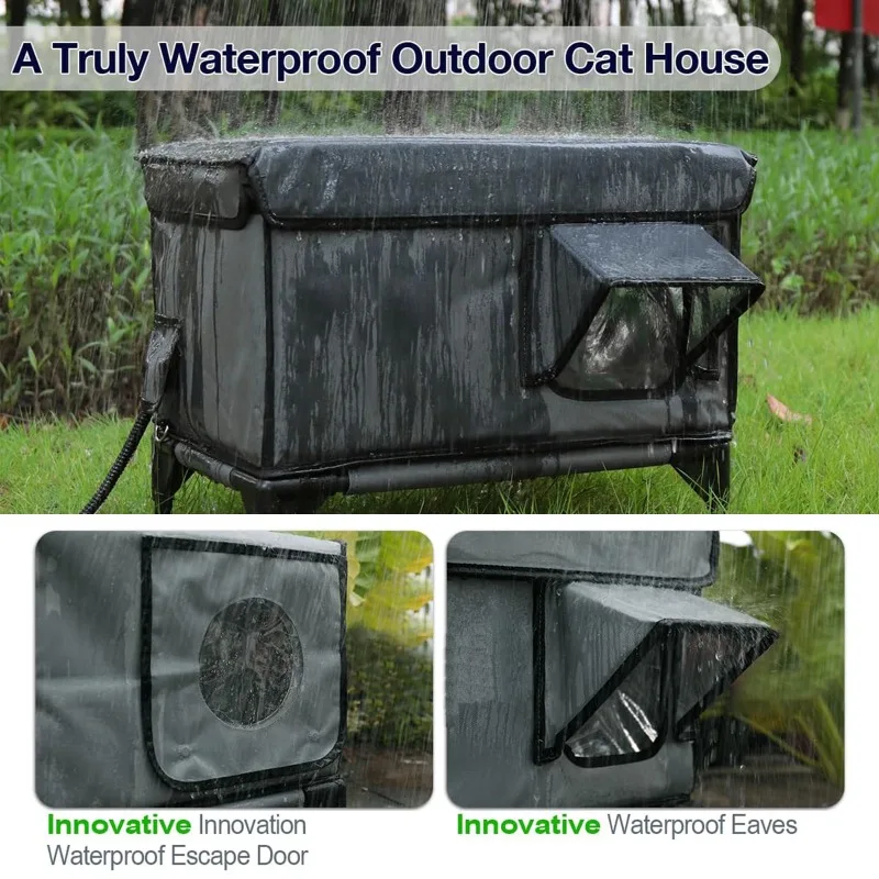 Casa para gatos al aire libre, calefacción impermeable, casa para gatos, a prueba de lluvia, a prueba de viento, cama plegable cálida para gatos, tienda de puerta de Escape con aislamiento grueso - imagen 3