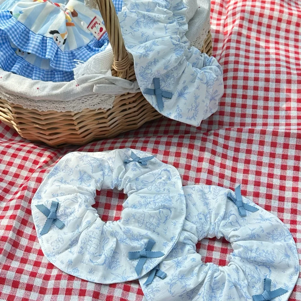 Estilo Pastoral lindo conejito patrón mascota bufanda babero para gatitos perros algodón suave azul Saliva toalla para gato sin pelo en verano primavera - imagen 3