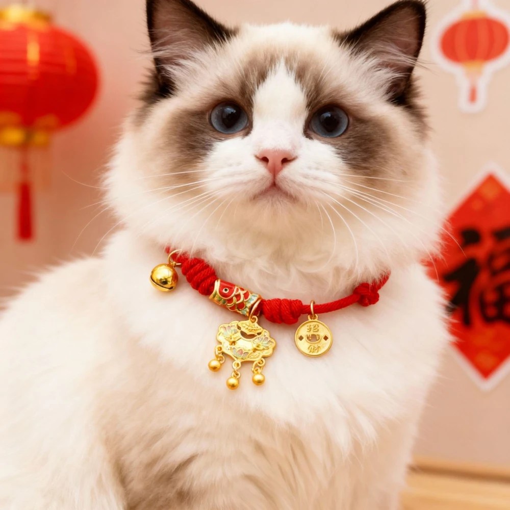 Collar Año Nuevo para gatos y perros amuleto longevidad, koi y campana - imagen 4