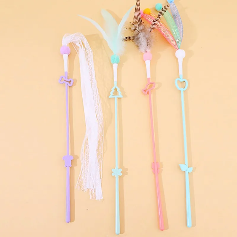 Juguete para gatos con plumas, palo interactivo para gatos, cinta de juguete con borlas, juguetes para gatos con campana, mango largo, palos de plumas para gatitos