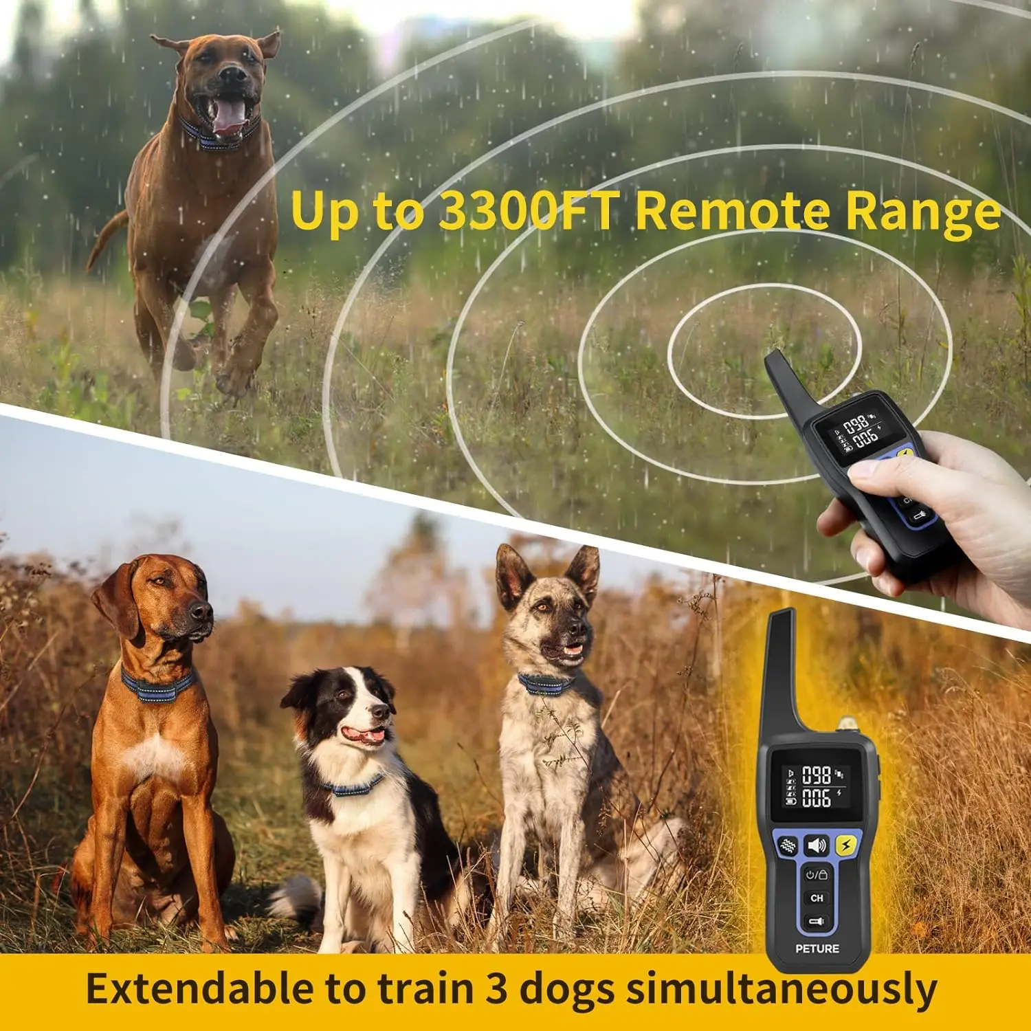 Collar de entrenamiento para perros resistente al agua IPX7 para perros grandes, medianos y pequeños, Collar de choque para perros de 3300 pies, Collar eléctrico para perros con 3 modos de entrenamiento - imagen 4