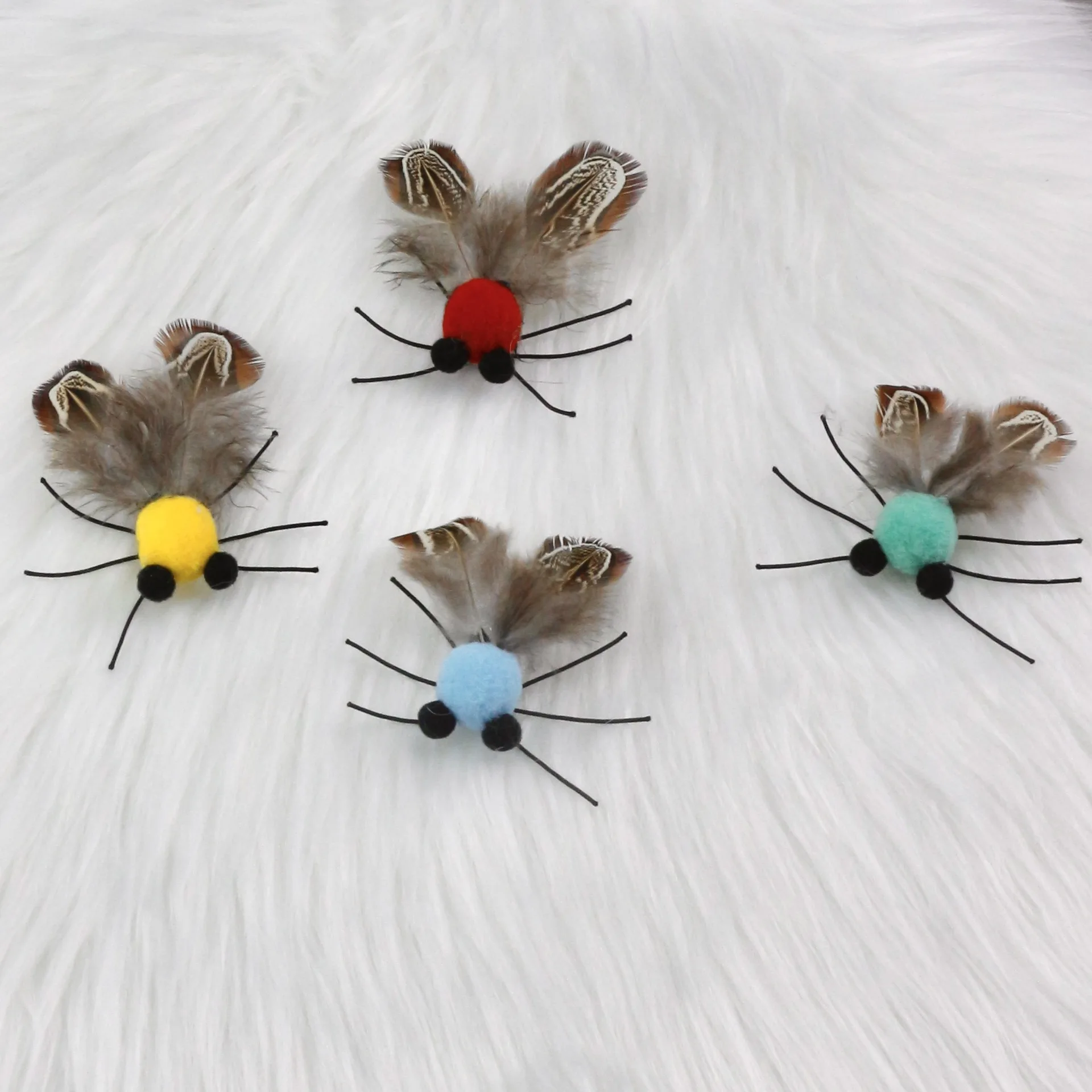 Palo de burlas para gatos de cigarra simulada, accesorio de cabeza de repuesto, juguetes para mascotas de plumas, 3 uds./4 Uds.