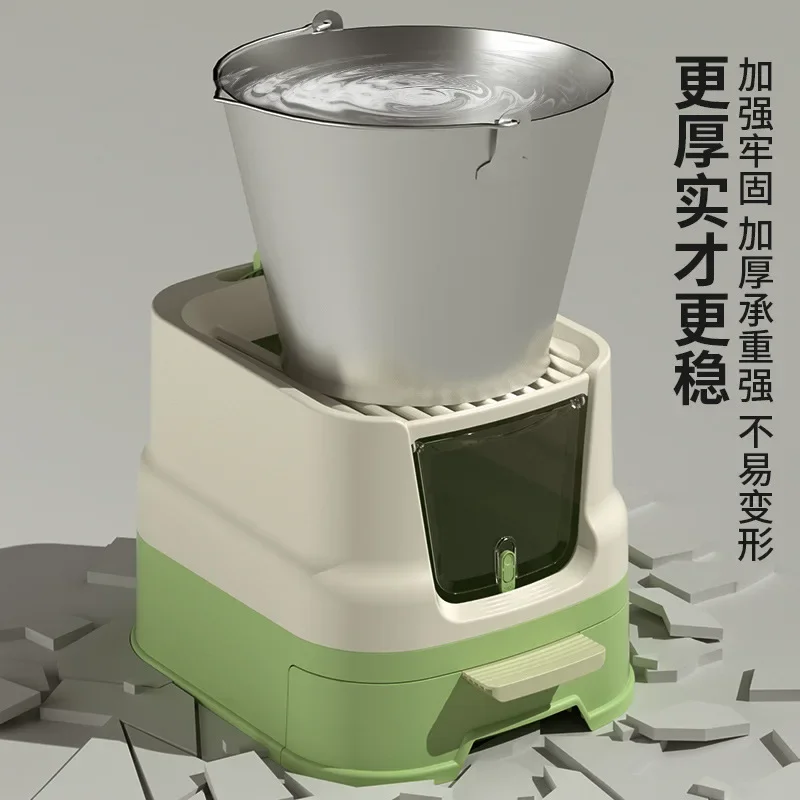 Caja de arena para gatos con cola rizada, cajón de inodoro cerrado para mascotas, desodorante grande a prueba de salpicaduras, gran espacio para gatos, artículos para mascotas - imagen 4