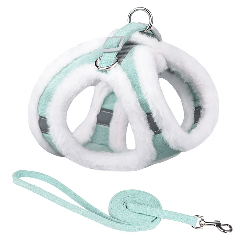 Arnés de piel cálida para perros y mascotas, conjunto de correa, arnés reflectante ajustable para cachorros y gatos, chaleco para perros pequeños Yorkie, invierno - imagen 3