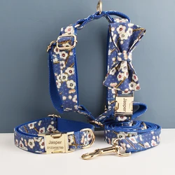 Set collar, arnés y correa personalizable para perro – Floral con lazo