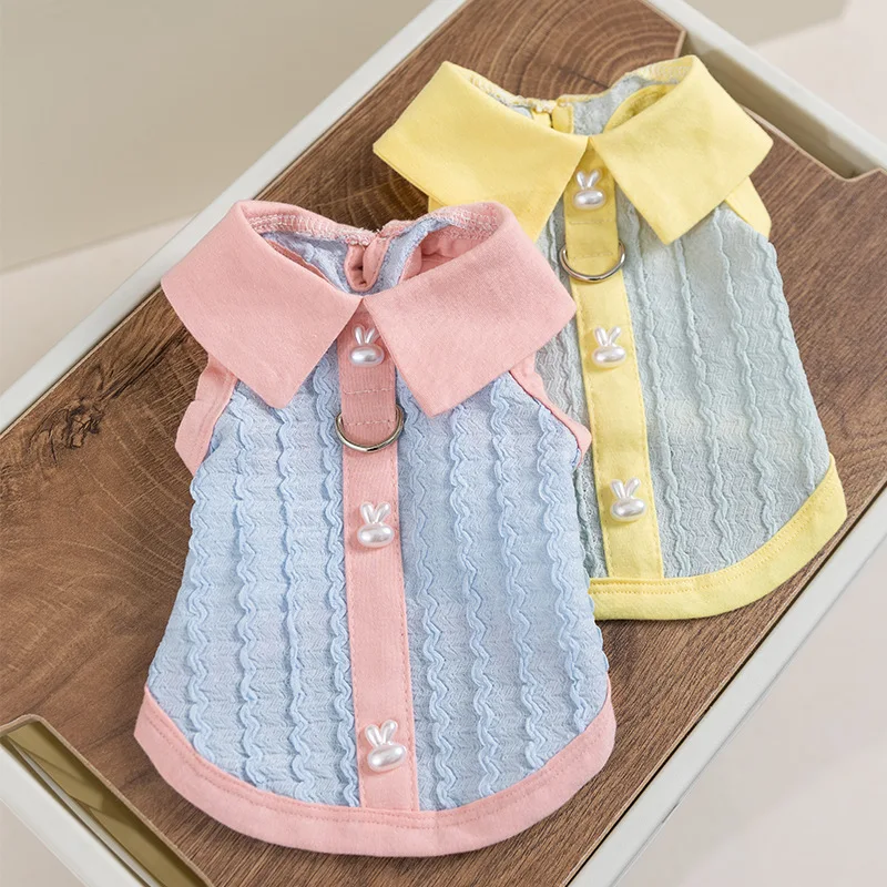 Breathable Thin Dog Polo Shirt Rabbit Button Dog Clothes Summer Puppy Vest Fashion Cat Sweatshirt Pet Pullover Chihuahua T-Shirt