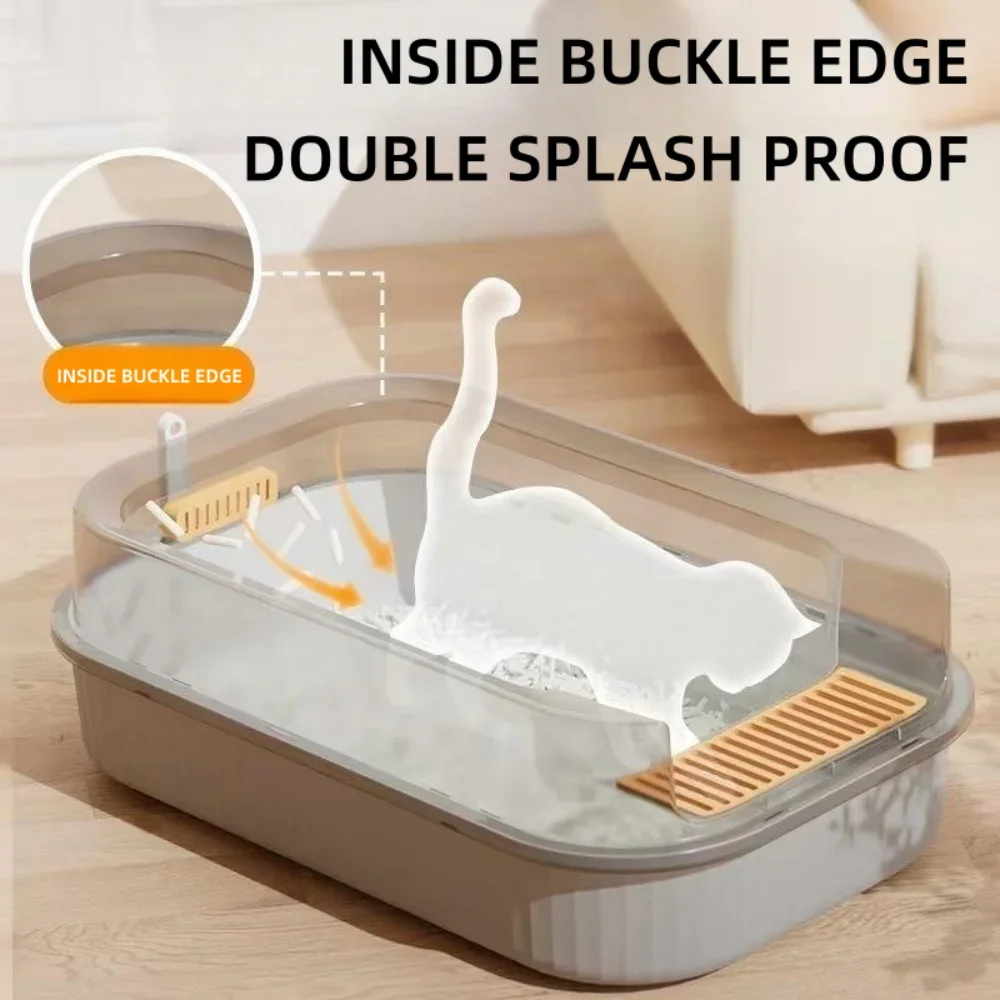 Caja de arena semicerrada para gatos, inodoro de gran espacio, bandeja para evitar salpicaduras, artículos para gatitos, arena grande, colchas para gatos - imagen 5