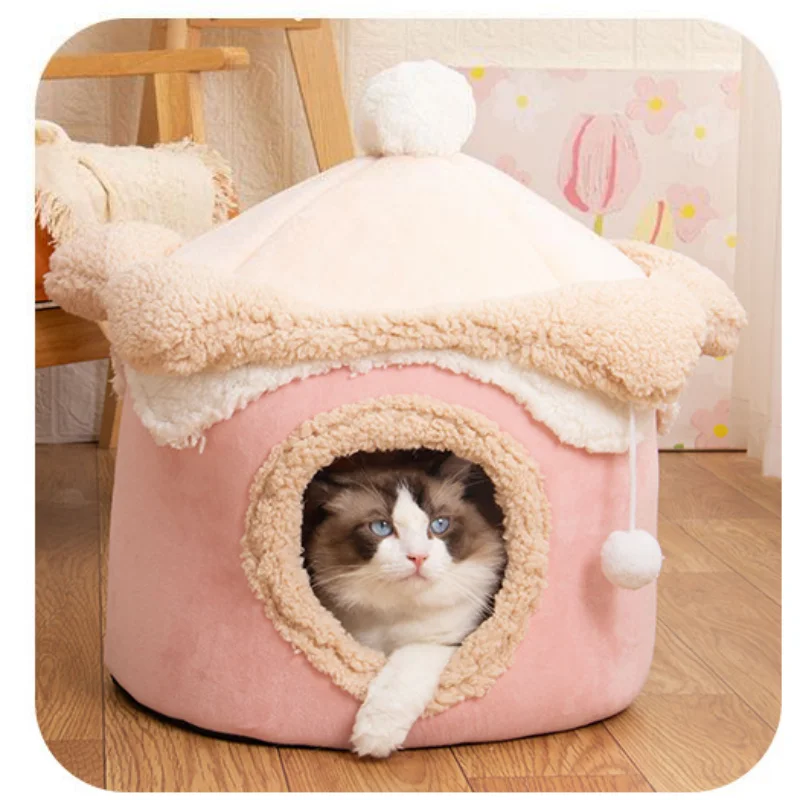 Linda casa para mascotas, cama suave para mascotas, castillo lavable para mascotas, adecuado para perros pequeños y medianos y nidos de cueva para gatos - imagen 2