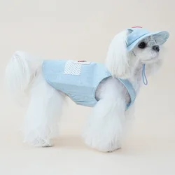 Vestido mezclilla perro pequeño verano con sombrero sol y arnés, gatos