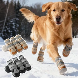 Zapatos cálidos de invierno para perros, zapatos antideslizantes Golden Retriever Bulldog, luces grandes para exteriores, botas nocturnas para cachorros, hebillas dobles de terciopelo