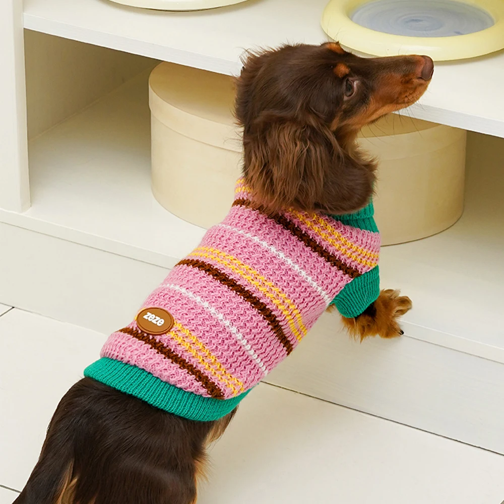 Moda perros Wiener sudadera a rayas ropa hecha a mano dulce suéter abrigo para perros salchicha en Otoño Invierno - imagen 5