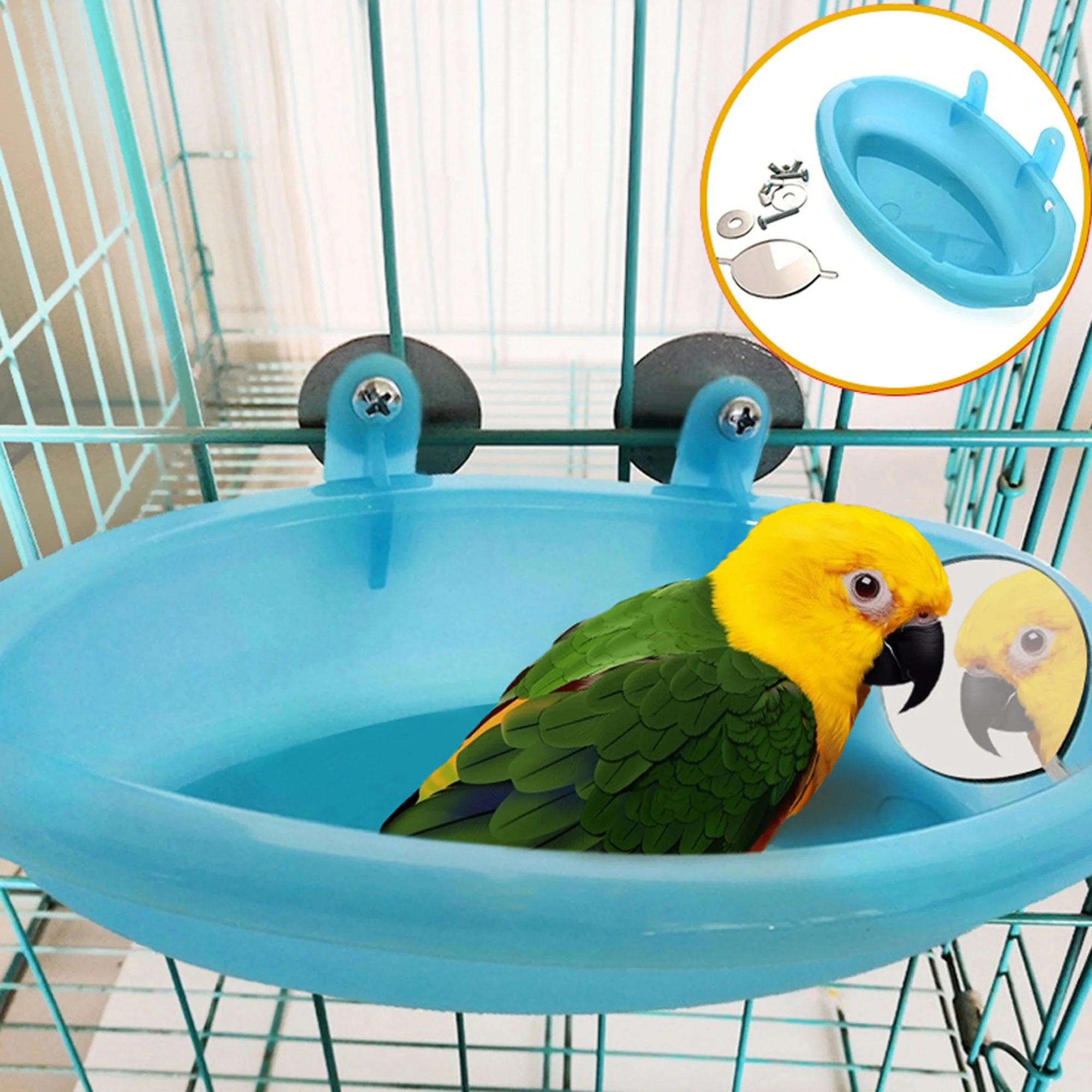 Jaula de baño para pájaros y mascotas, bañera para loros con espejo, accesorios para jaulas de pájaros, caja de ducha, jaula pequeña para loros, juguetes para mascotas, accesorios para pájaros, 1 ud. - imagen 4